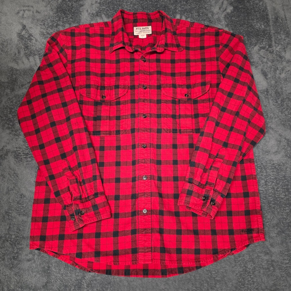 Filson Alaskan Guide Shirt Mens XL Red Black 100% Cotton Flannel